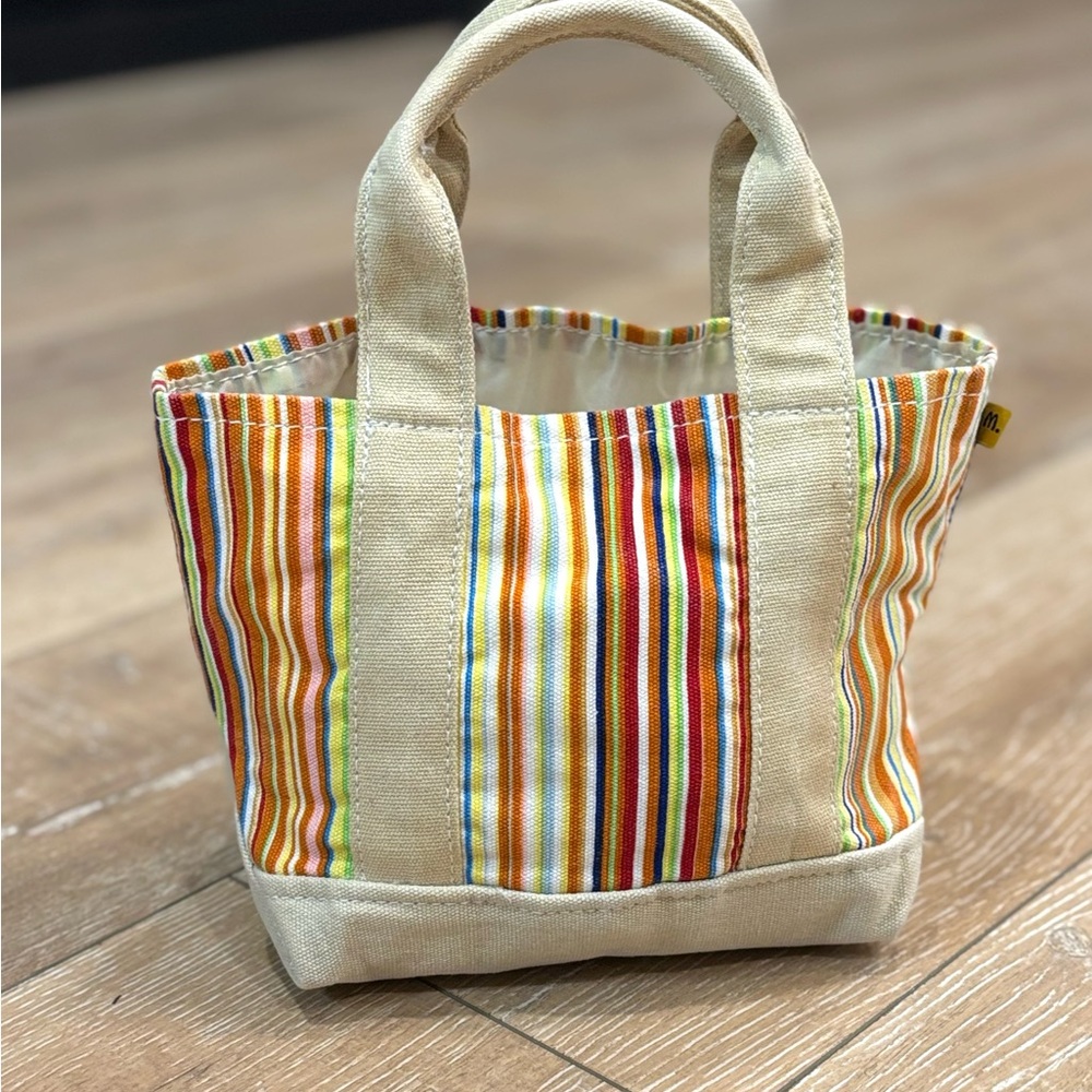 Vibrant Multi-Color Striped Mini Canvas Tote Bag – Small Handheld Organizer
